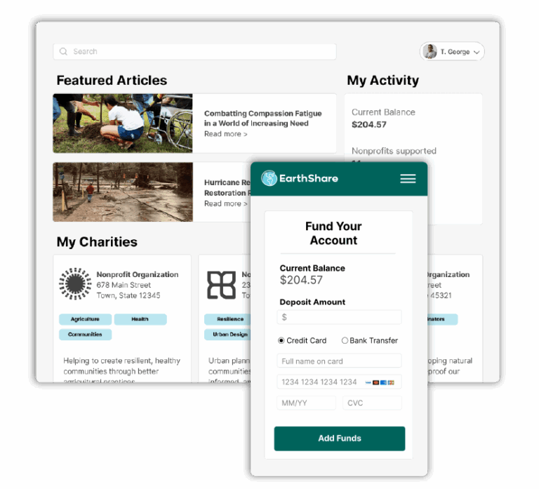 EarthShare Giving Platform UI Mockup 5