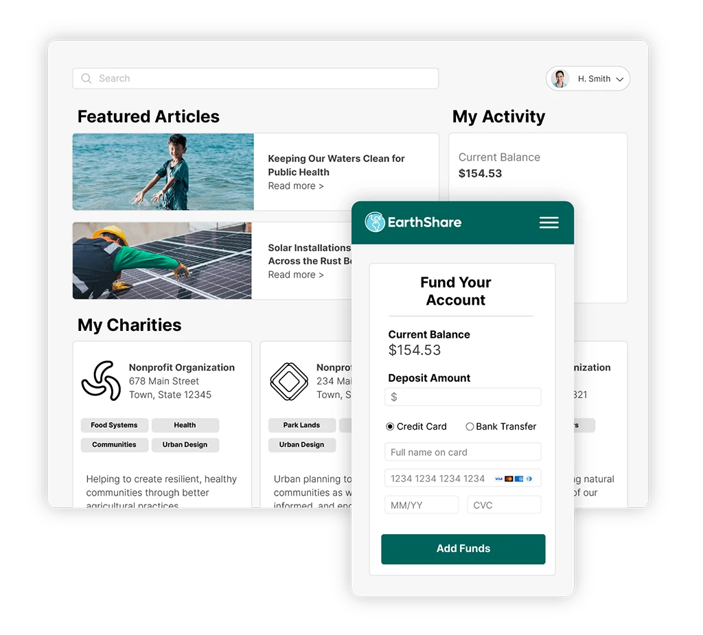 EarthShare - Workplace Giving for Businesses - User Interface Example