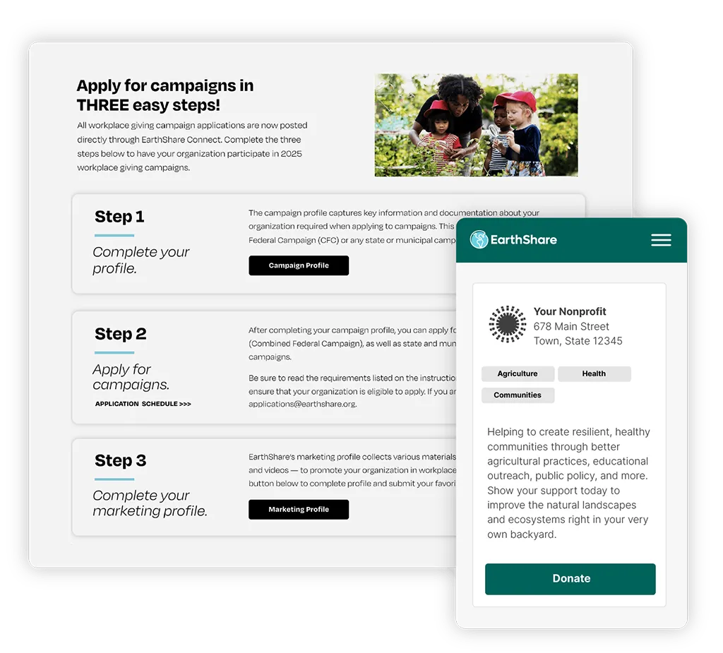 EarthShare - Workplace Giving for Nonprofits - User Interface Example