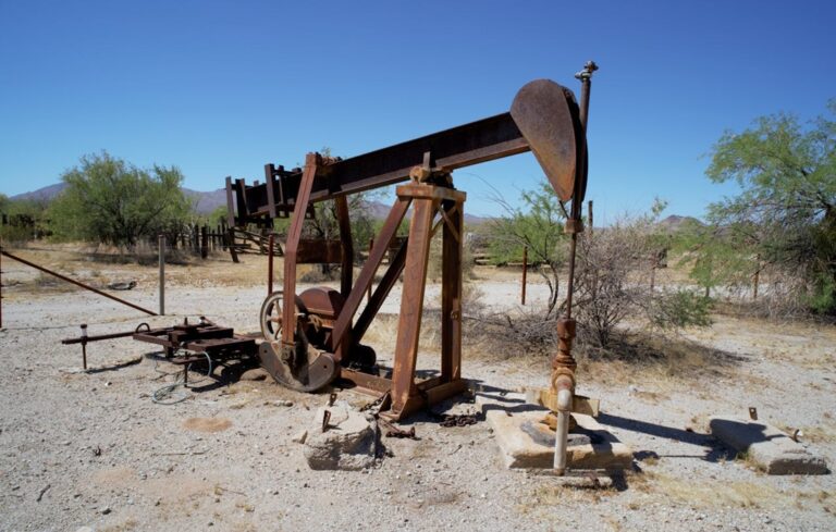 abandoned, rusting oil pump