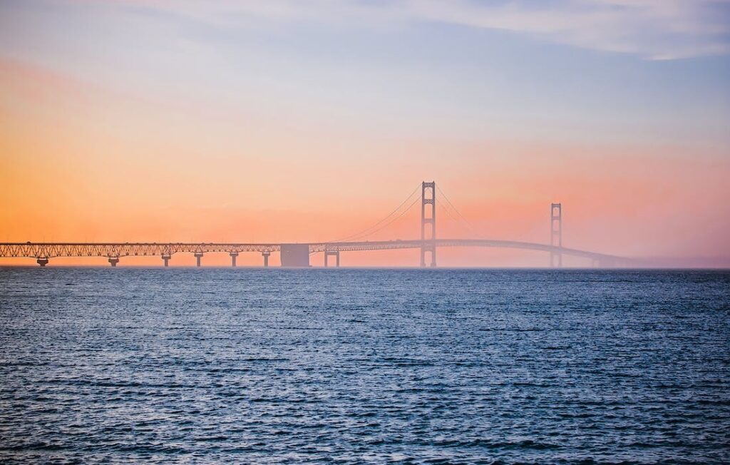 Mackinaw bridge at sunset